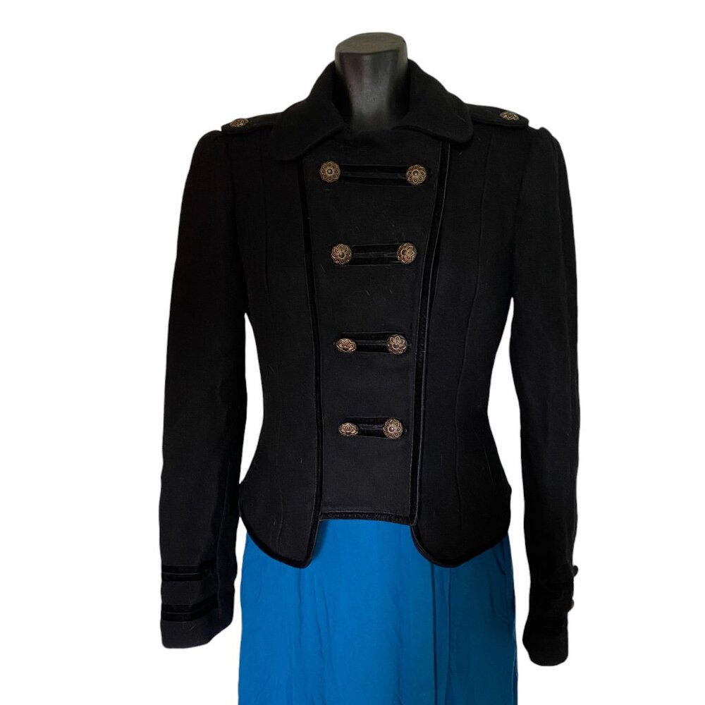 Wool Military Inspired Cropped Jacket with Unique Snake Patch